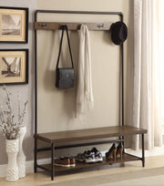 ALISE 5 HOOK COAT RACK HALL TREE WITH SHOE BENCH CHESTNUT