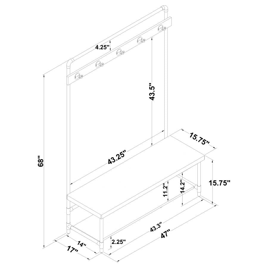ALISE 5 HOOK COAT RACK HALL TREE WITH SHOE BENCH CHESTNUT
