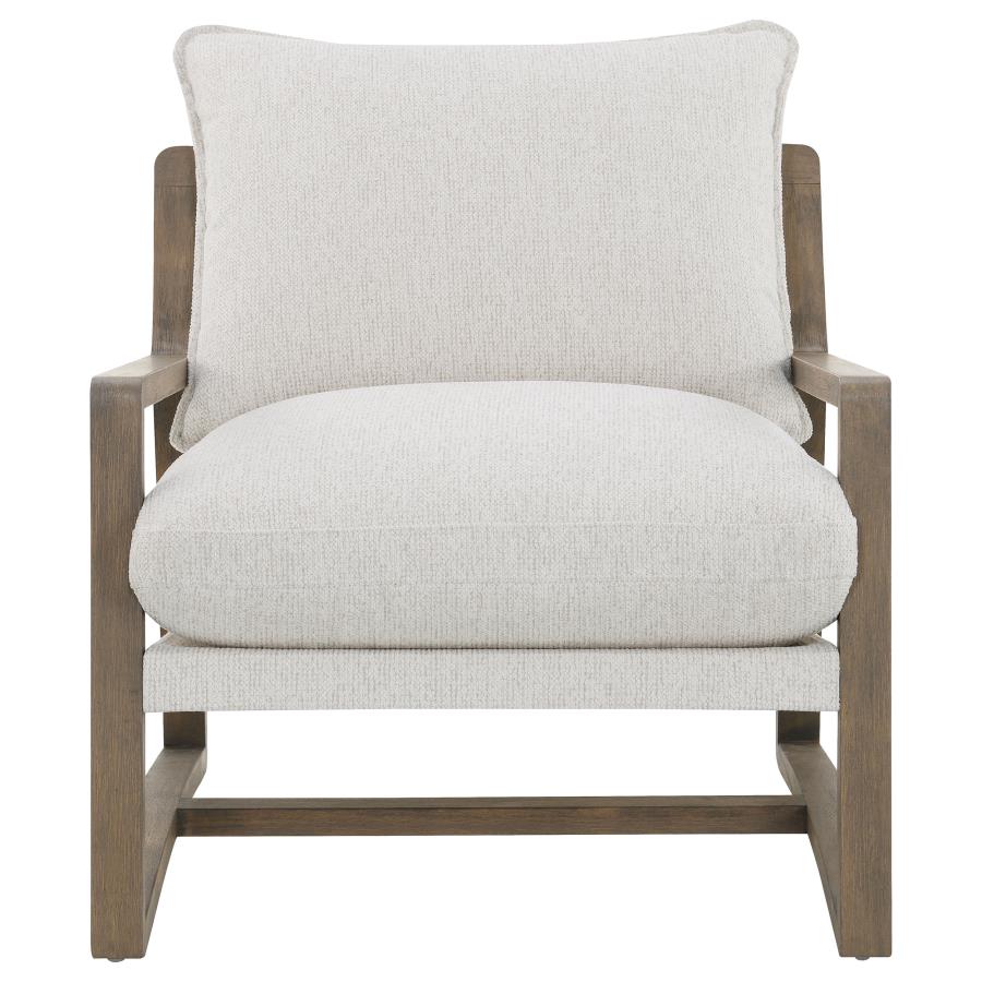 GENEVA BOUCLE UPHOLSTERED WOOD ARM ACCENT CHAIR SAND
