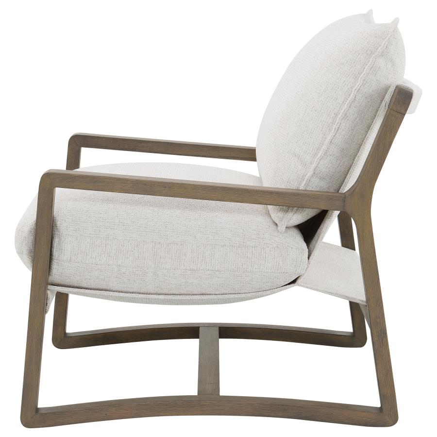 GENEVA BOUCLE UPHOLSTERED WOOD ARM ACCENT CHAIR SAND