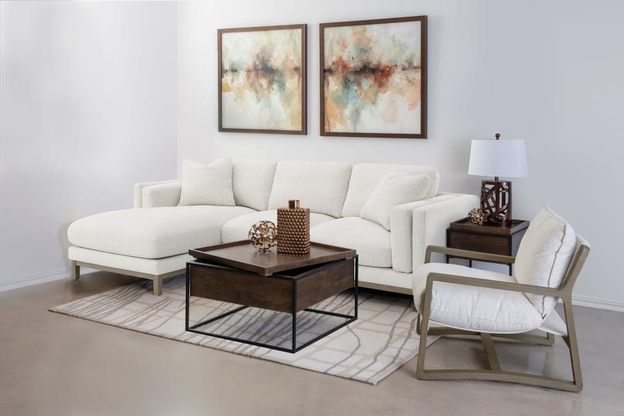 GENEVA BOUCLE UPHOLSTERED WOOD ARM ACCENT CHAIR SAND