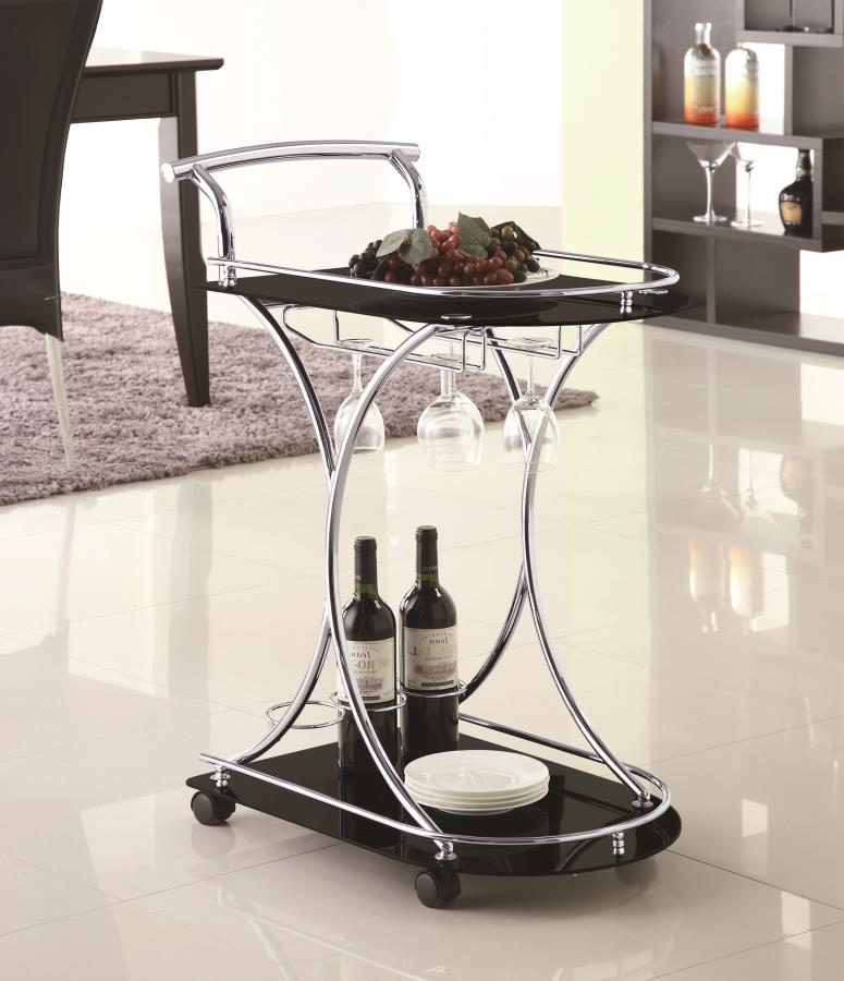 ELFMAN 2-TIER GLASS SHELF METAL BAR CART WHITE AND CHROME