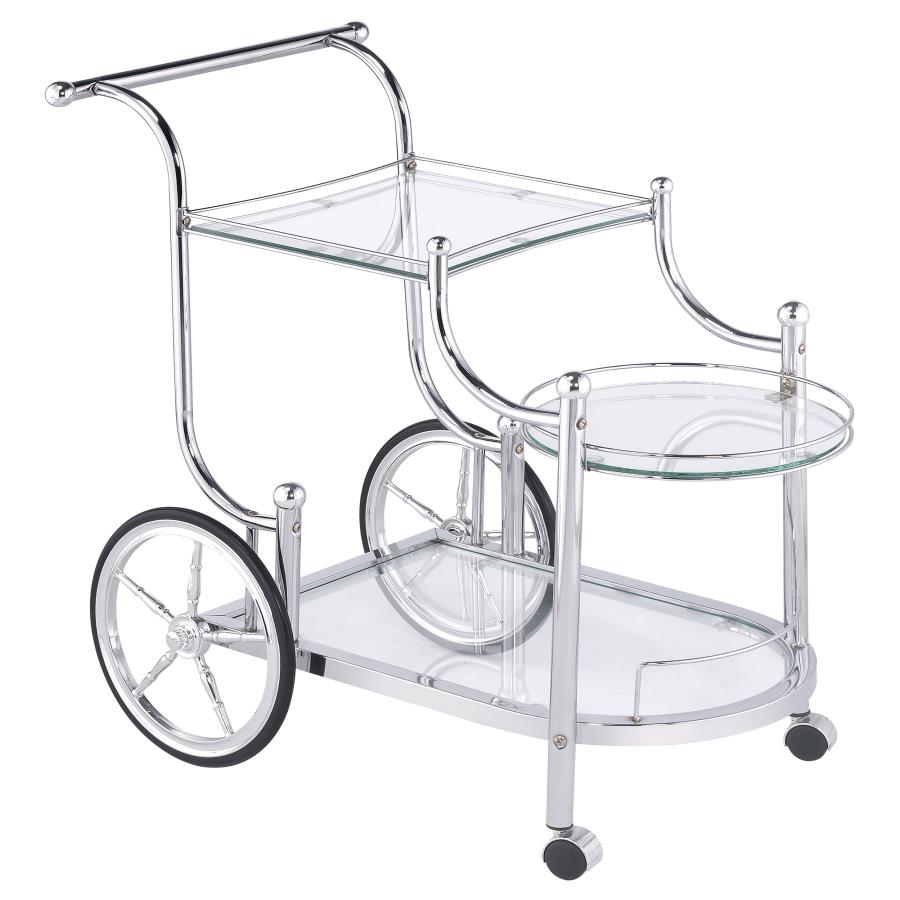 SARANDON 3-TIER GLASS SHELF METAL BAR CART CHROME