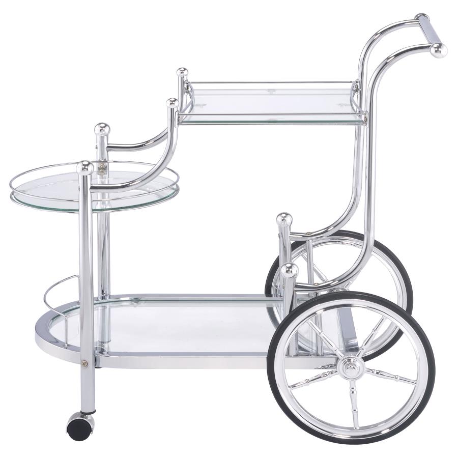 SARANDON 3-TIER GLASS SHELF METAL BAR CART CHROME