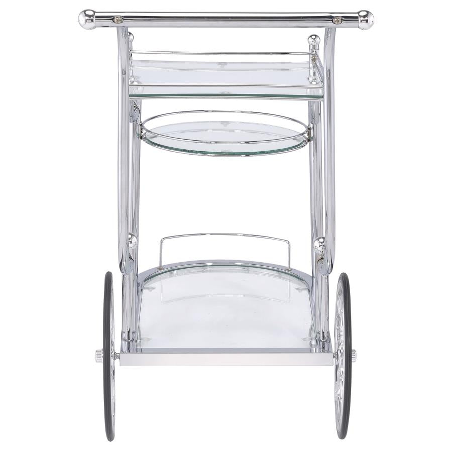 SARANDON 3-TIER GLASS SHELF METAL BAR CART CHROME