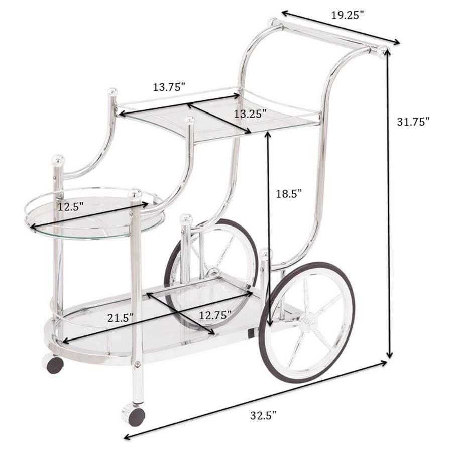 SARANDON 3-TIER GLASS SHELF METAL BAR CART CHROME