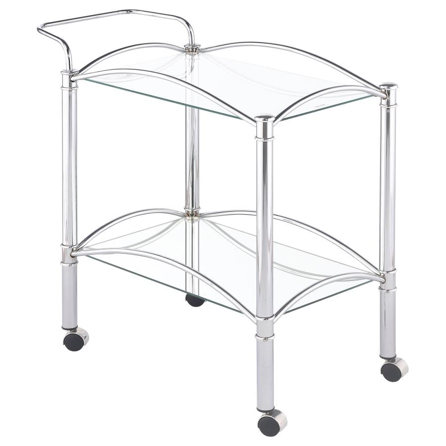 SHADIX 2-TIER RECTANGULAR GLASS SHELF METAL BAR CART CHROME