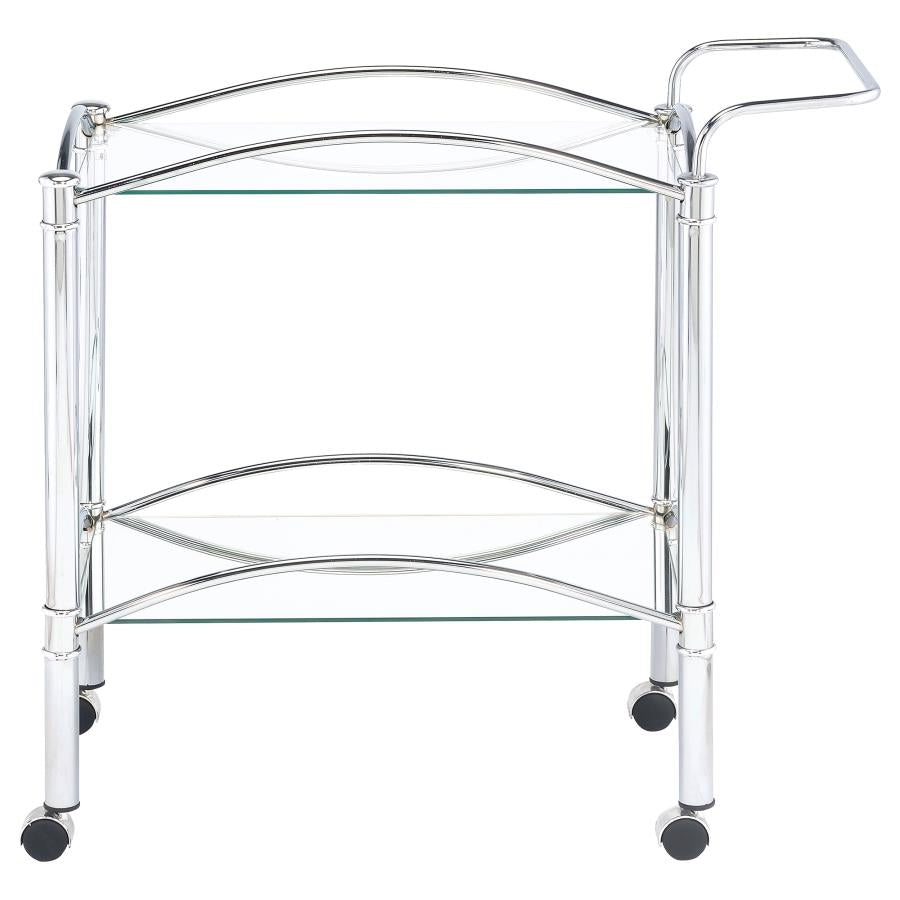 SHADIX 2-TIER RECTANGULAR GLASS SHELF METAL BAR CART CHROME