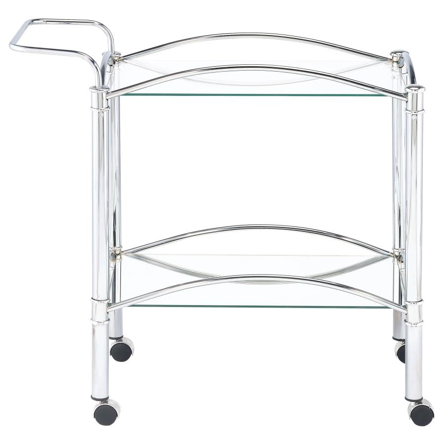 SHADIX 2-TIER RECTANGULAR GLASS SHELF METAL BAR CART CHROME