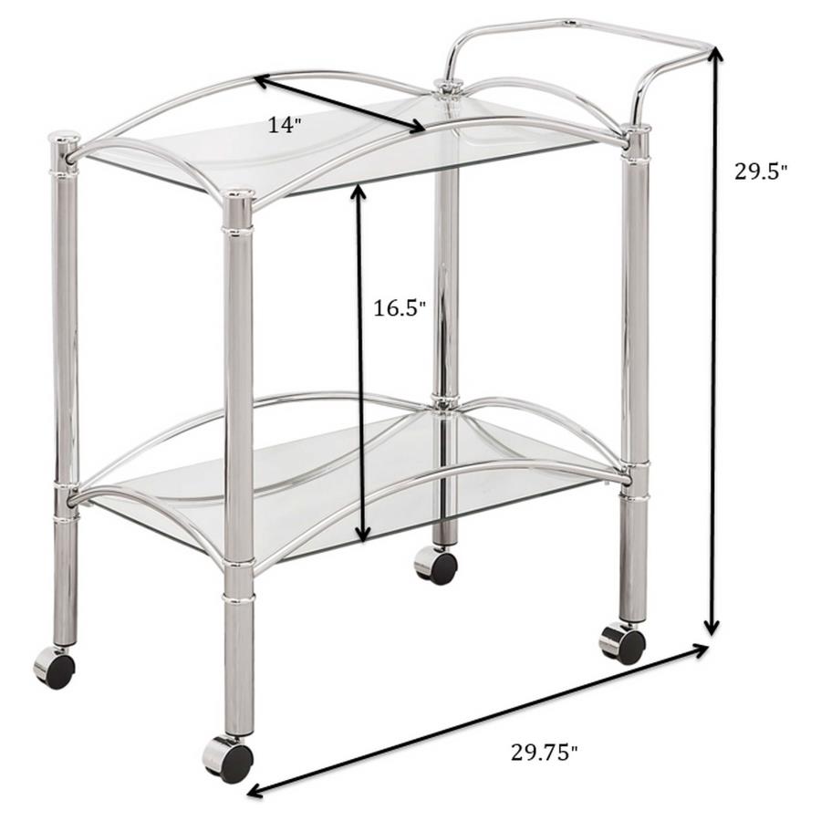SHADIX 2-TIER RECTANGULAR GLASS SHELF METAL BAR CART CHROME