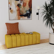 SUMMER FABRIC UPHOLSTERED TUFTED ACCENT BENCH MUSTARD YELLOW