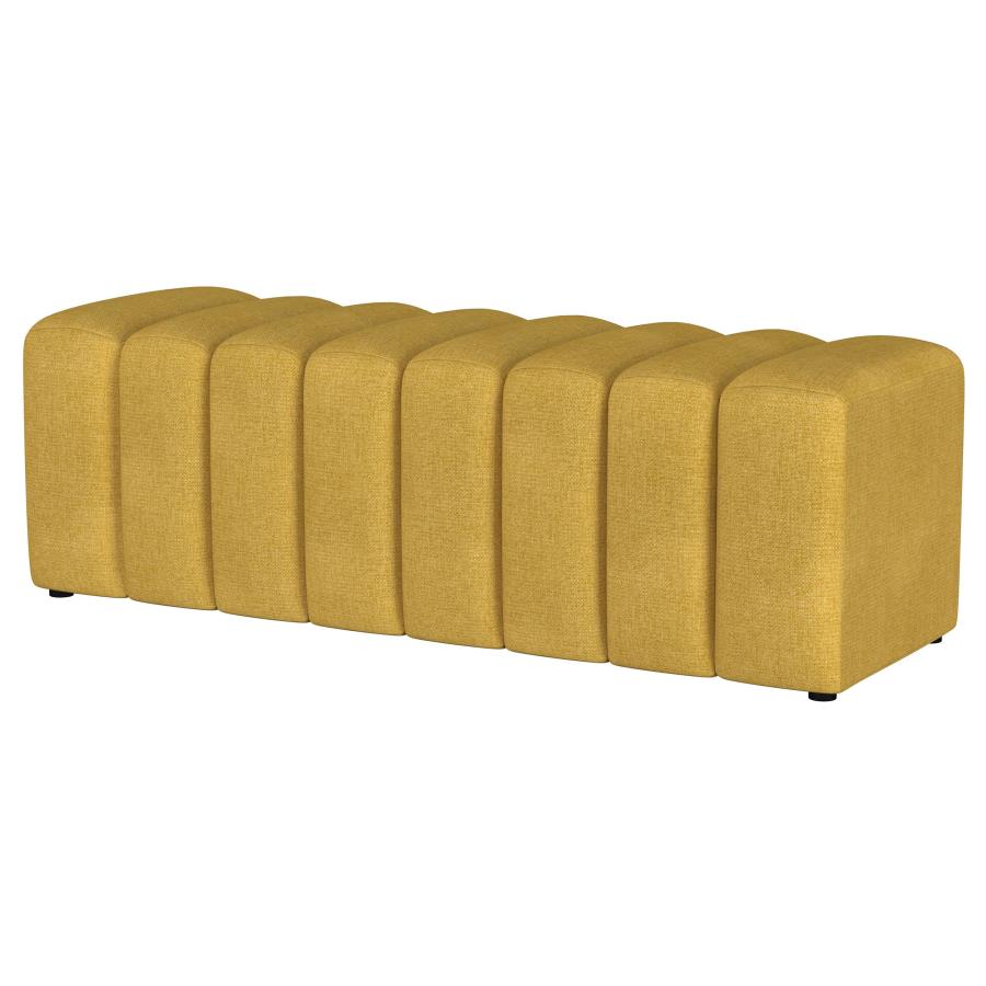 SUMMER FABRIC UPHOLSTERED TUFTED ACCENT BENCH MUSTARD YELLOW