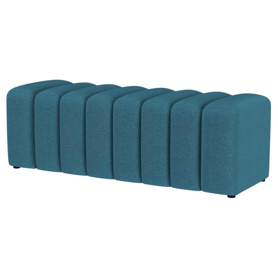 SUMMER FABRIC UPHOLSTERED TUFTED ACCENT BENCH PEACOCK BLUE