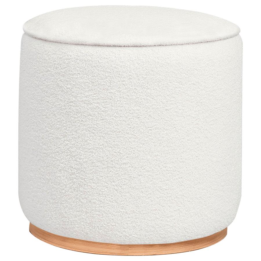 ZENA FAUX SHEEPSKIN UPHOLSTERED ROUND OTTOMAN