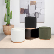 ZENA FAUX SHEEPSKIN UPHOLSTERED ROUND OTTOMAN