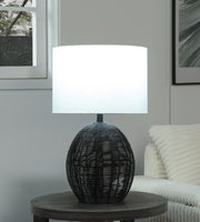 INDIO DRUM SHADE HANDWOVEN RATTAN TABLE LAMP BLACK