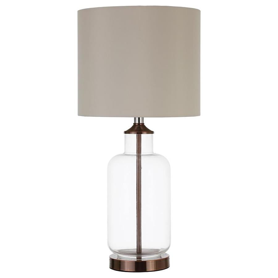 AISHA 25-INCH DRUM SHADE GLASS TABLE LAMP ANTIQUE BRASS