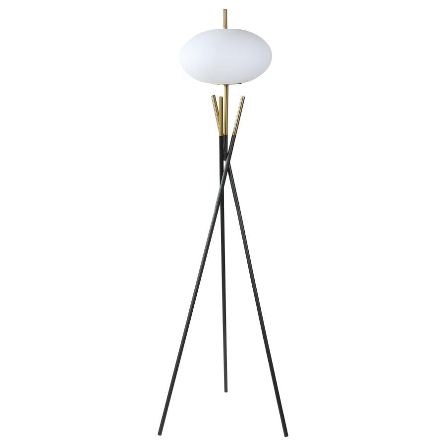 LAYTON WHITE ORB SHADE TRIPOD FLOOR LAMP BLACK