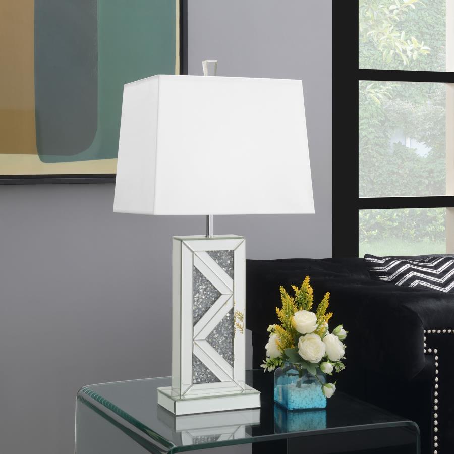CARMEN 32-INCH TAPERED SHADE MIRRORED TABLE LAMP SILVER