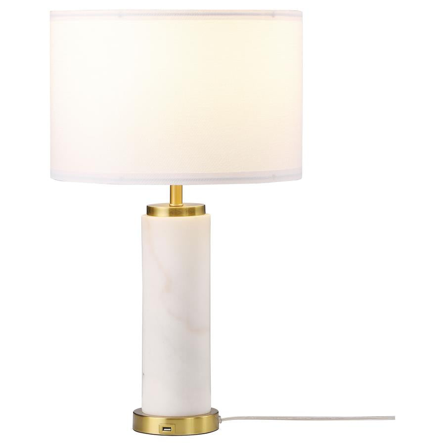 LUCIUS 25-INCH DRUM SHADE MARBLE BODY TABLE LAMP WHITE