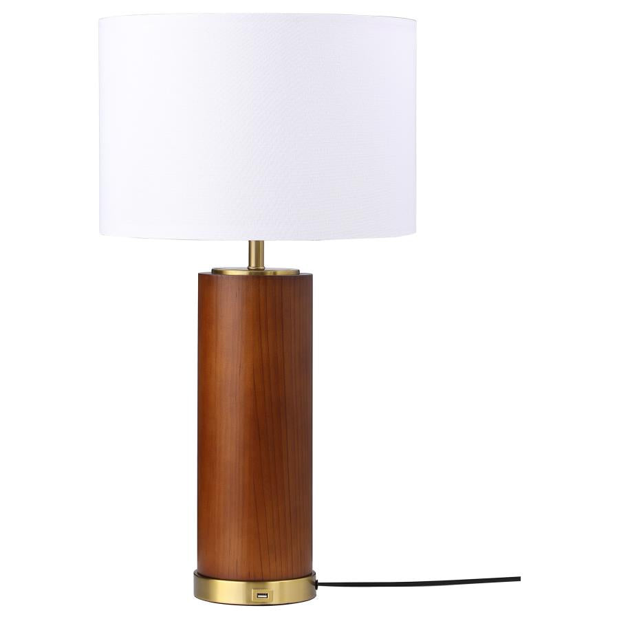 AZIEL 28-INCH DRUM SHADE WOOD FRAME TABLE LAMP CAPPUCCINO