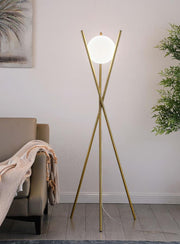 YAMILETH 65-INCH SPHERICAL BULB METAL TRIPOD FLOOR LAMP GOLD