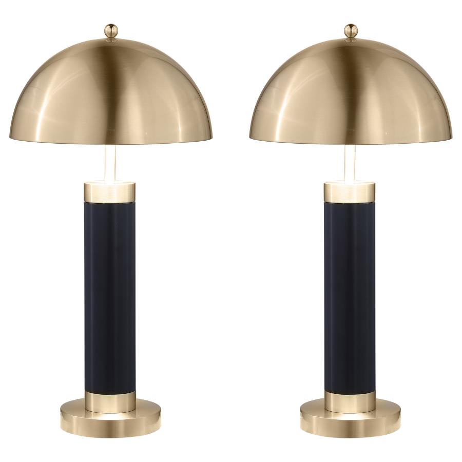 CONROE 28-INCH DOME SHADE PILLAR TABLE LAMP BLACK (SET OF 2)