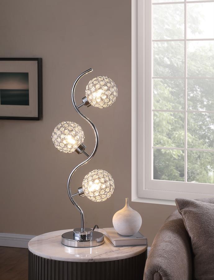 AMBERLEY 33-INCH 3-LIGHT CURVY METAL TABLE LAMP SILVER