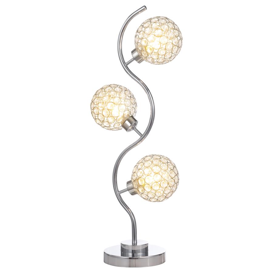 AMBERLEY 33-INCH 3-LIGHT CURVY METAL TABLE LAMP SILVER