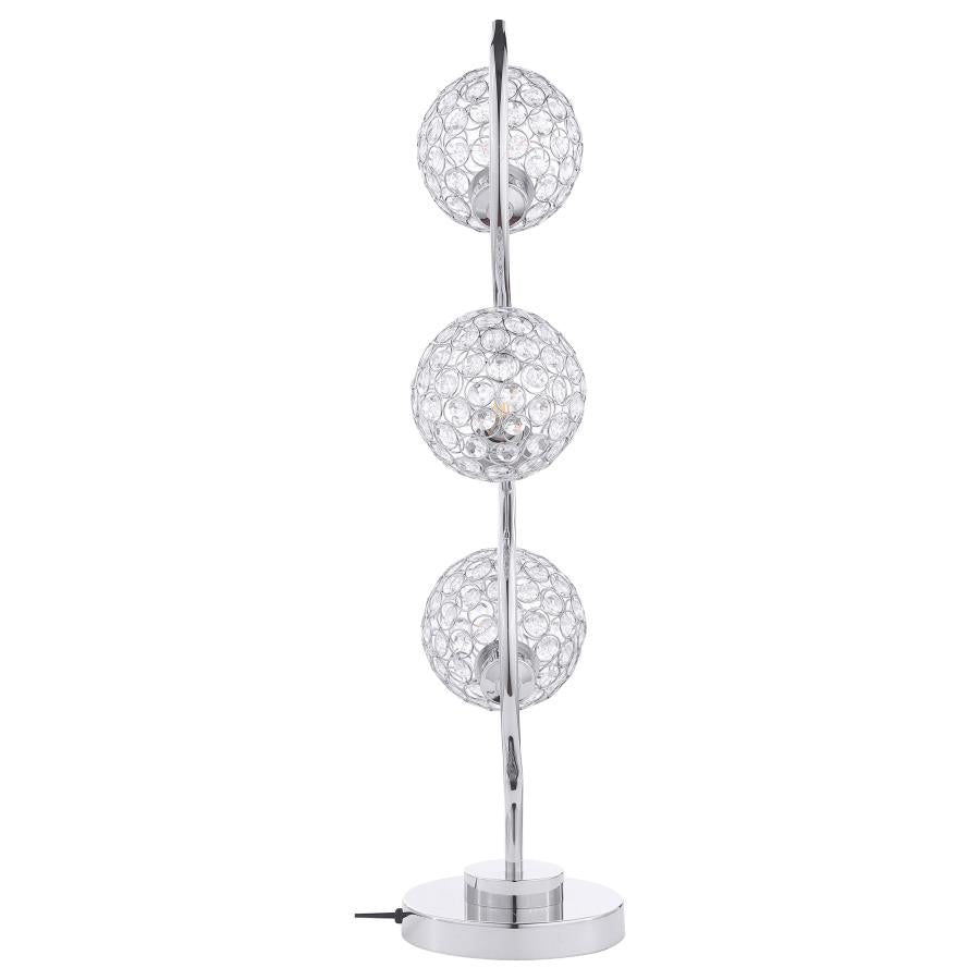 AMBERLEY 33-INCH 3-LIGHT CURVY METAL TABLE LAMP SILVER
