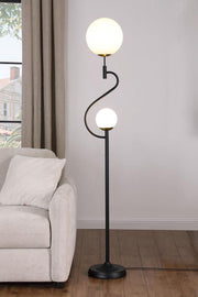 DACKI 69-INCH DUAL SPHERICAL BULB METAL FLOOR LAMP BLACK
