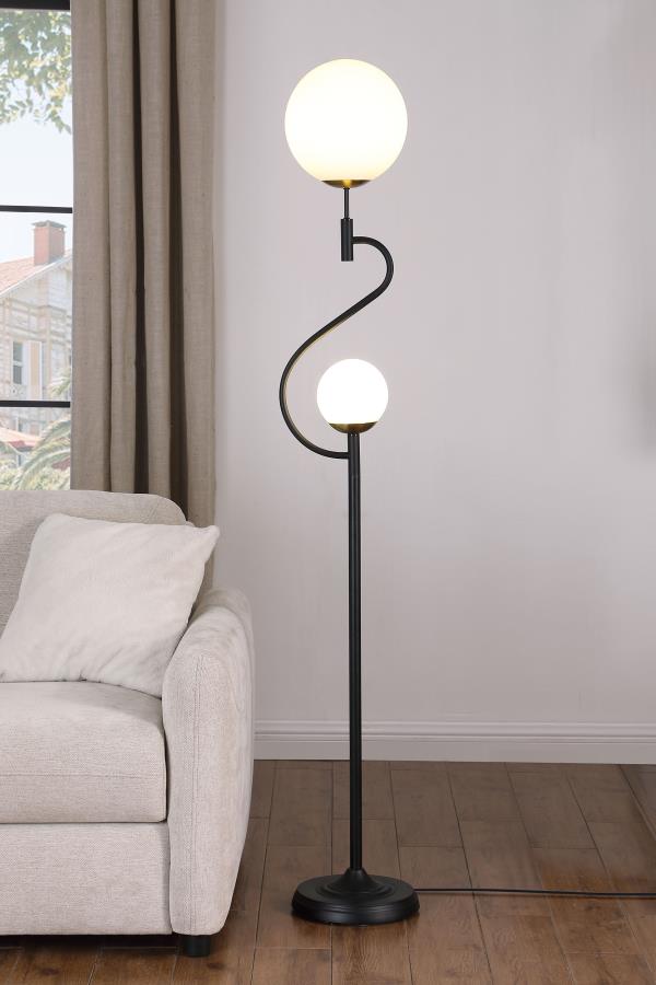 DACKI 69-INCH DUAL SPHERICAL BULB METAL FLOOR LAMP BLACK