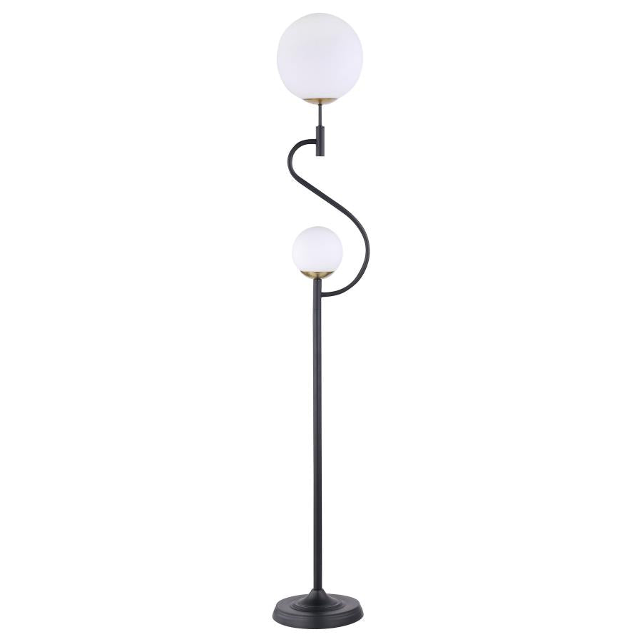 DACKI 69-INCH DUAL SPHERICAL BULB METAL FLOOR LAMP BLACK