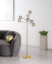 EXLINE 62-INCH MOLECULAR SMOKED ORB METAL FLOOR LAMP GOLD