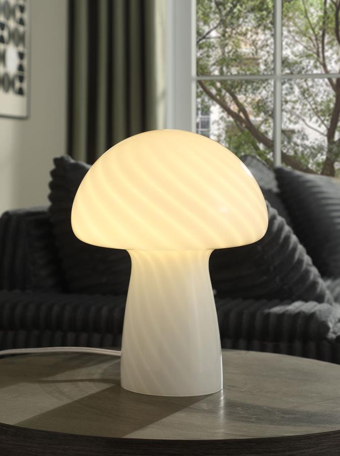 KANABY MUSHROOM SHAPED GLASS BEDSIDE TABLE LAMP WHITE