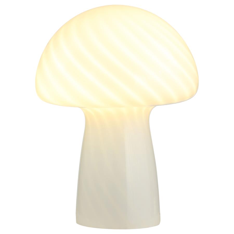 KANABY MUSHROOM SHAPED GLASS BEDSIDE TABLE LAMP WHITE