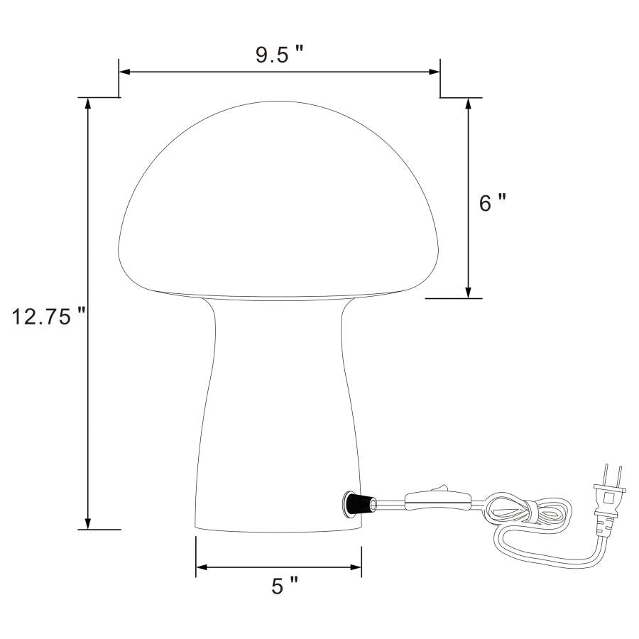 KANABY MUSHROOM SHAPED GLASS BEDSIDE TABLE LAMP WHITE