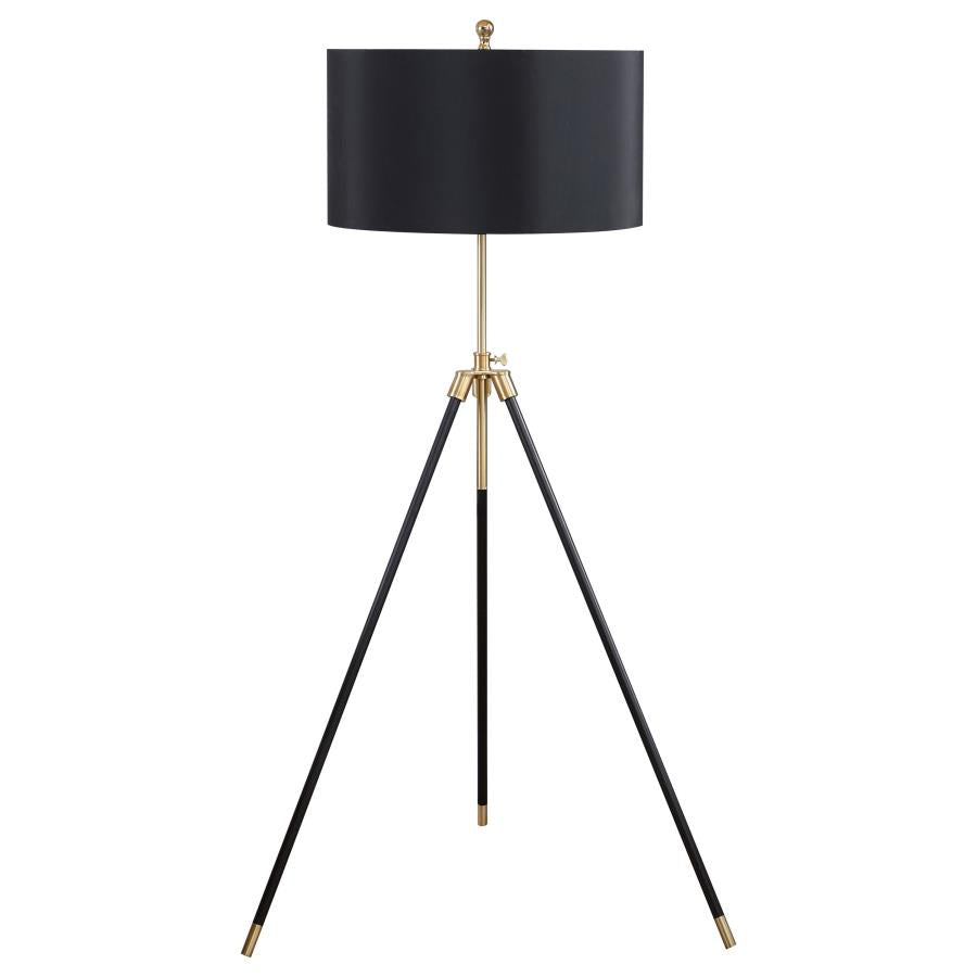 ZABKA 63-INCH DRUM SHADE METAL TRIPOD FLOOR LAMP BLACK