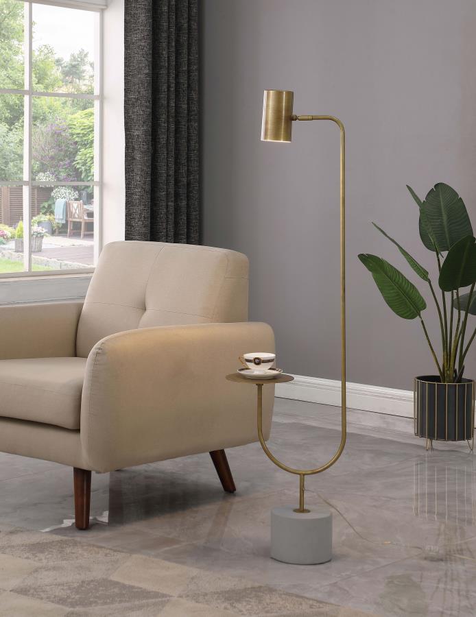 JODIE 55-INCH ADJUSTABLE FLOOR LAMP SIDE TABLE ANTIQUE BRASS