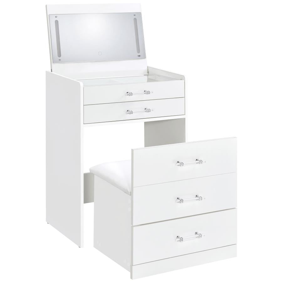 DANBURY 3-DRAWER MAKEUP VANITY & STOOL SET WHITE HIGH GLOSS
