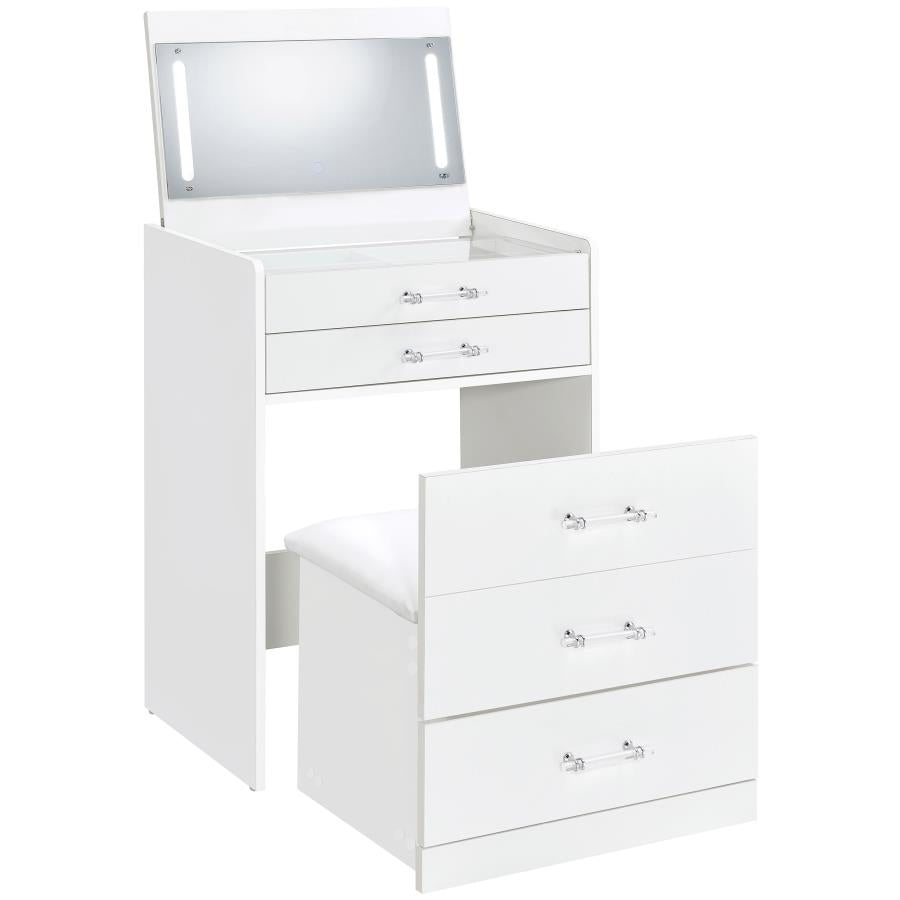 DANBURY 3-DRAWER MAKEUP VANITY & STOOL SET WHITE HIGH GLOSS