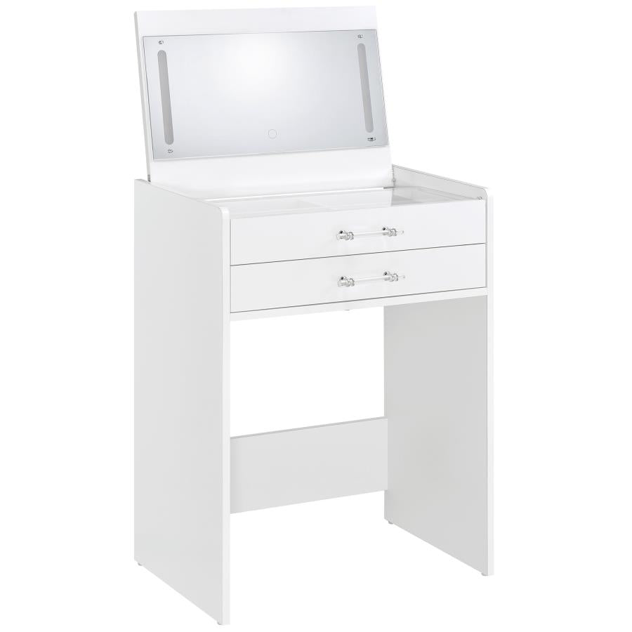 DANBURY 3-DRAWER MAKEUP VANITY & STOOL SET WHITE HIGH GLOSS