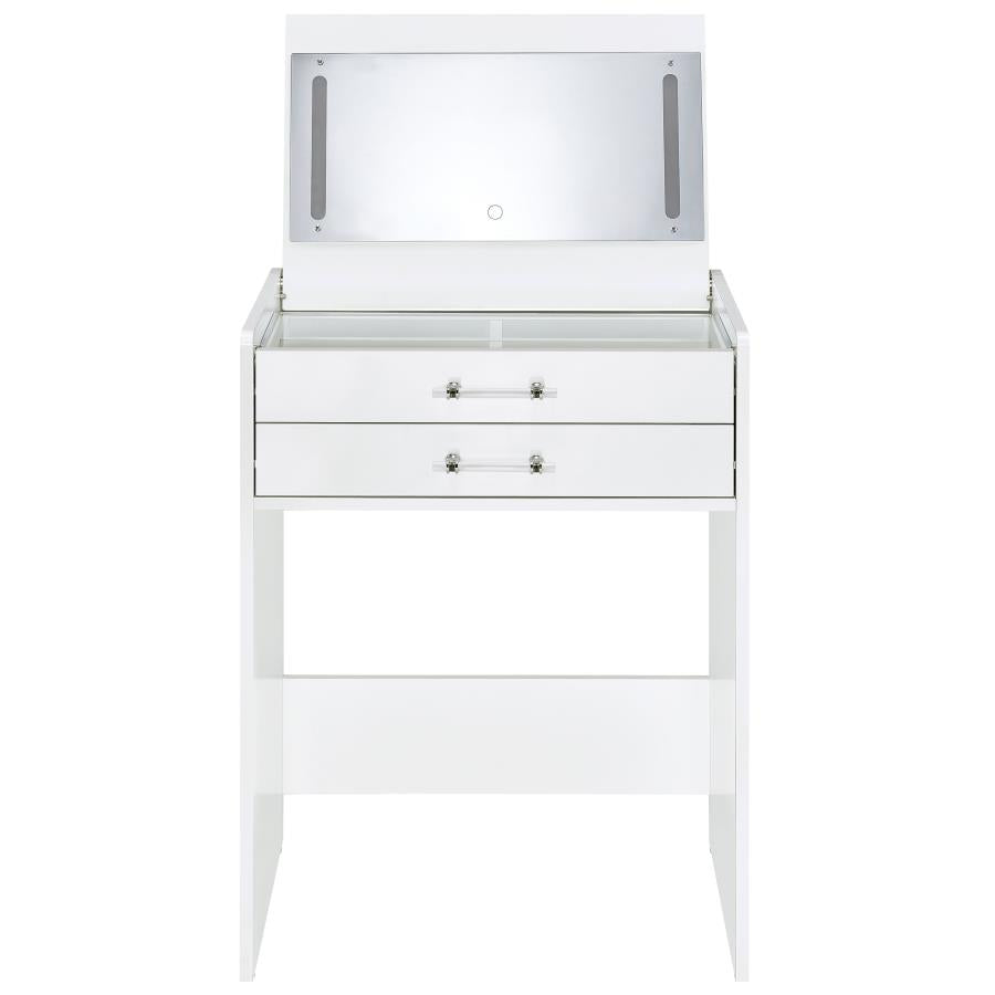 DANBURY 3-DRAWER MAKEUP VANITY & STOOL SET WHITE HIGH GLOSS