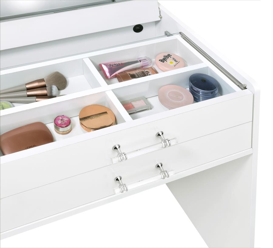 DANBURY 3-DRAWER MAKEUP VANITY & STOOL SET WHITE HIGH GLOSS