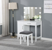 ELIJAH VANITY SET WITH LIGHTING & STOOL WHITE AND DARK GREY