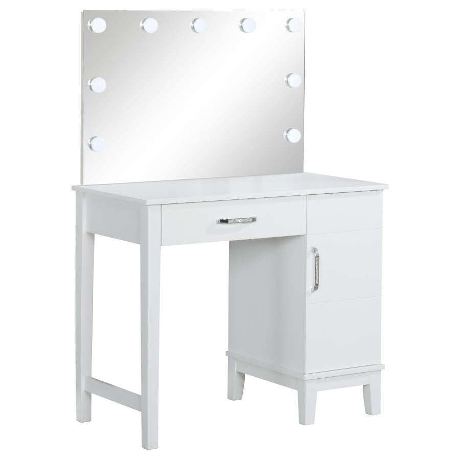 ELIJAH VANITY SET WITH LIGHTING & STOOL WHITE AND DARK GREY