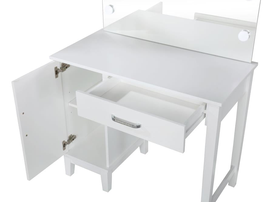 ELIJAH VANITY SET WITH LIGHTING & STOOL WHITE AND DARK GREY