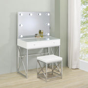 ELIZA VANITY SET WITH LIGHTING & STOOL WHITE AND CHROME