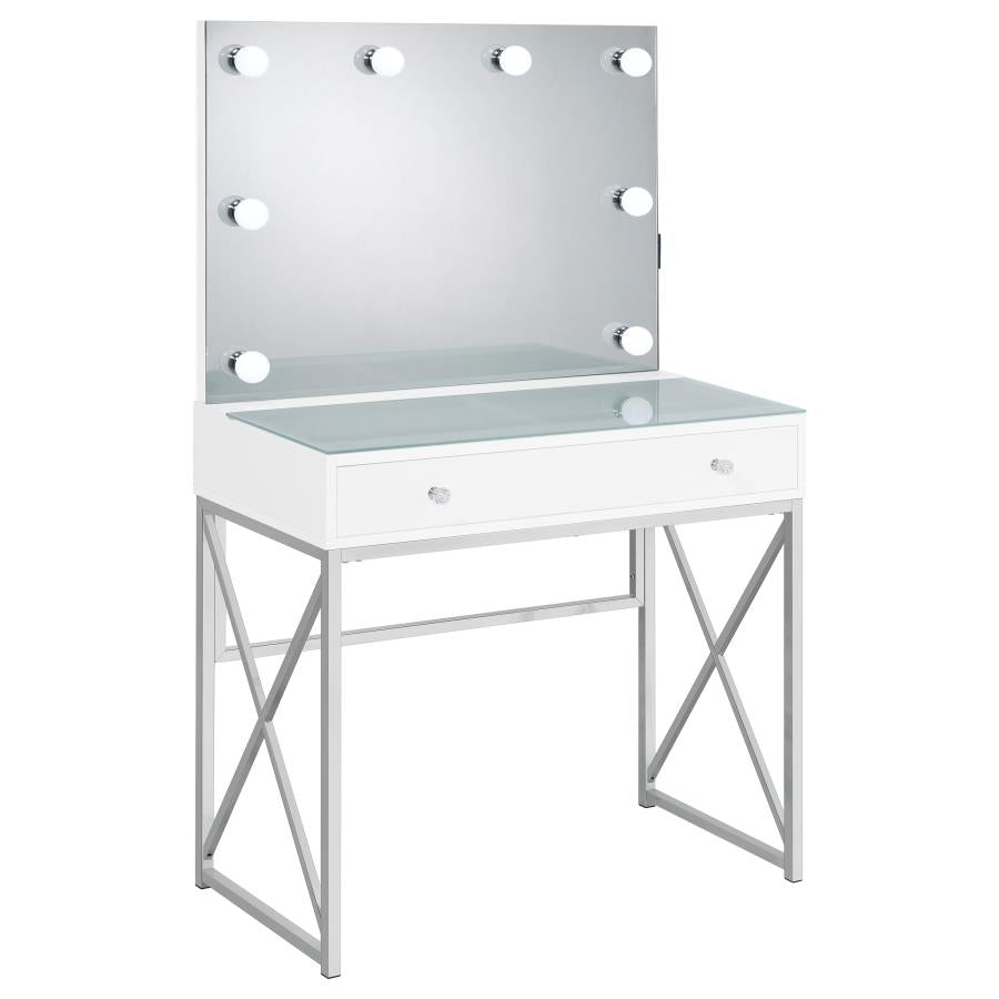 ELIZA VANITY SET WITH LIGHTING & STOOL WHITE AND CHROME
