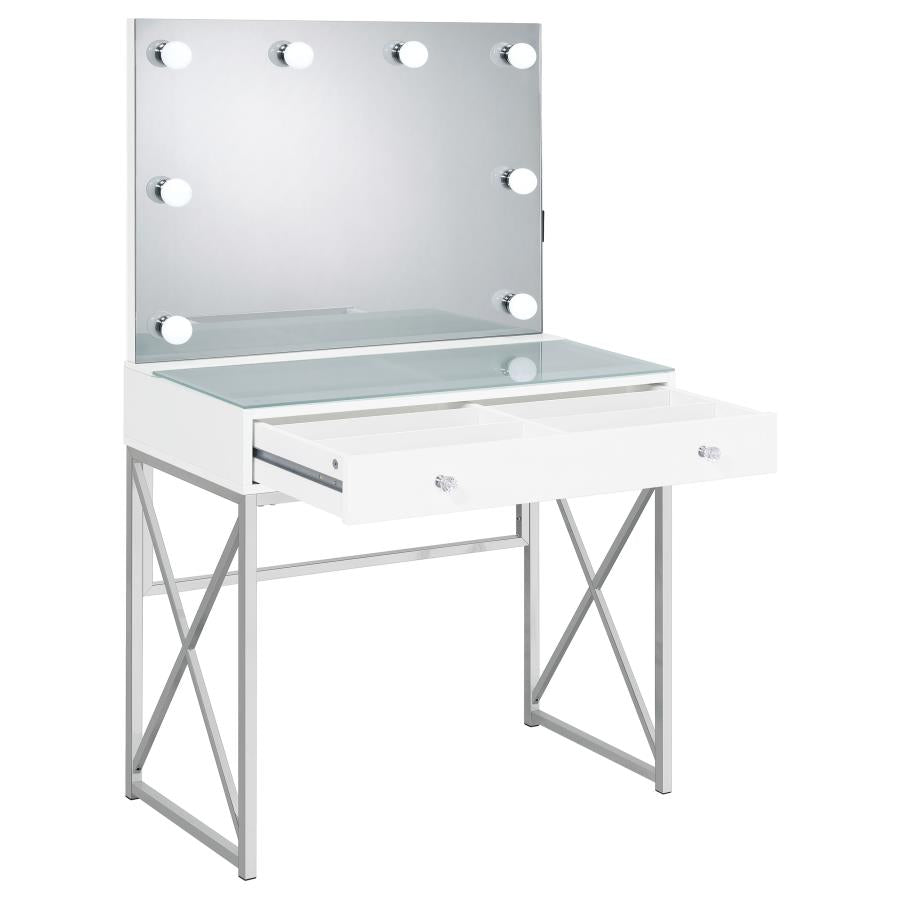 ELIZA VANITY SET WITH LIGHTING & STOOL WHITE AND CHROME